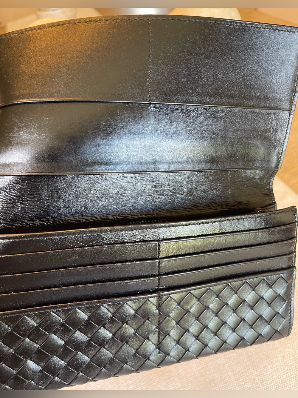 EUC BOTTEGA VENETA INTRECCIATO CONTINENTAL LAMBSKIN LEATHER WALLET BLACK ITALY - Picture 12 of 16